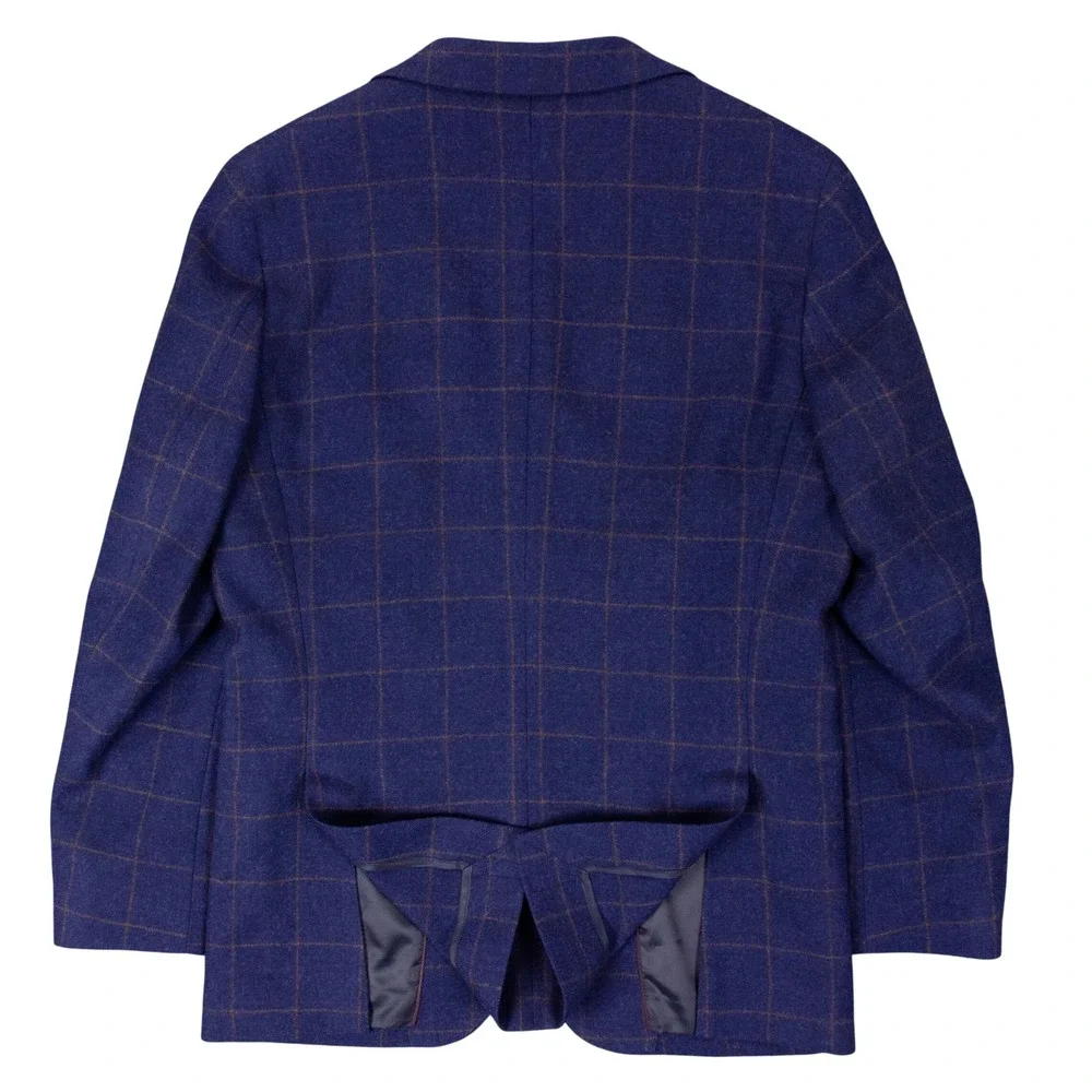 Jos A Bank Mens 41R Slim Fit Unstructured Blue Windowpane Wool Blazer Sport Coat